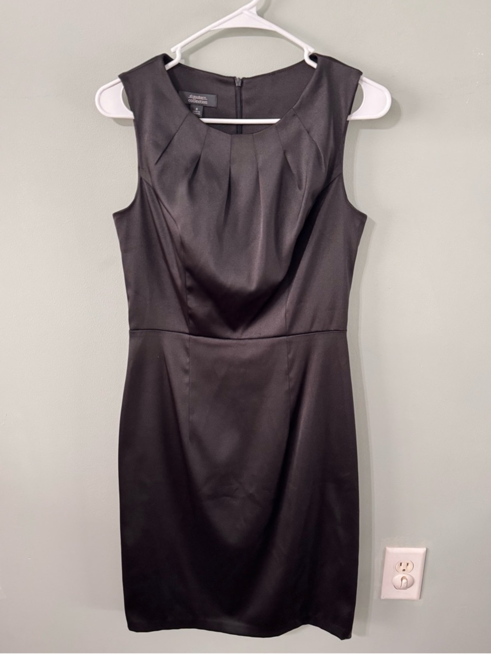 Dressbarn Collection Sz 4 Black Satin Sleeveless Sheath Dress Cocktail Formal